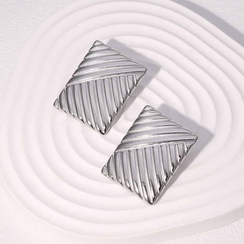 Orecchini da donna geometrici quadrati a scacchiera minimalisti in acciaio inossidabile placcato oro 18K