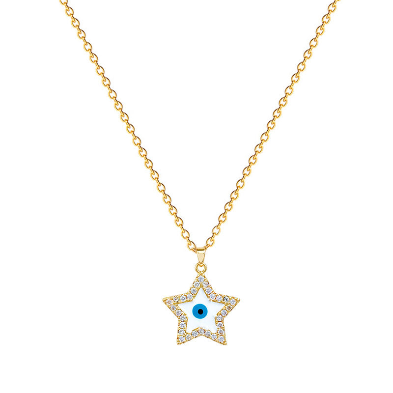 Collar minimalista de acero de titanio esmaltado con forma de estrella para mujer, con incrustaciones de diamantes de imitación y delicada cadena para la clavícula