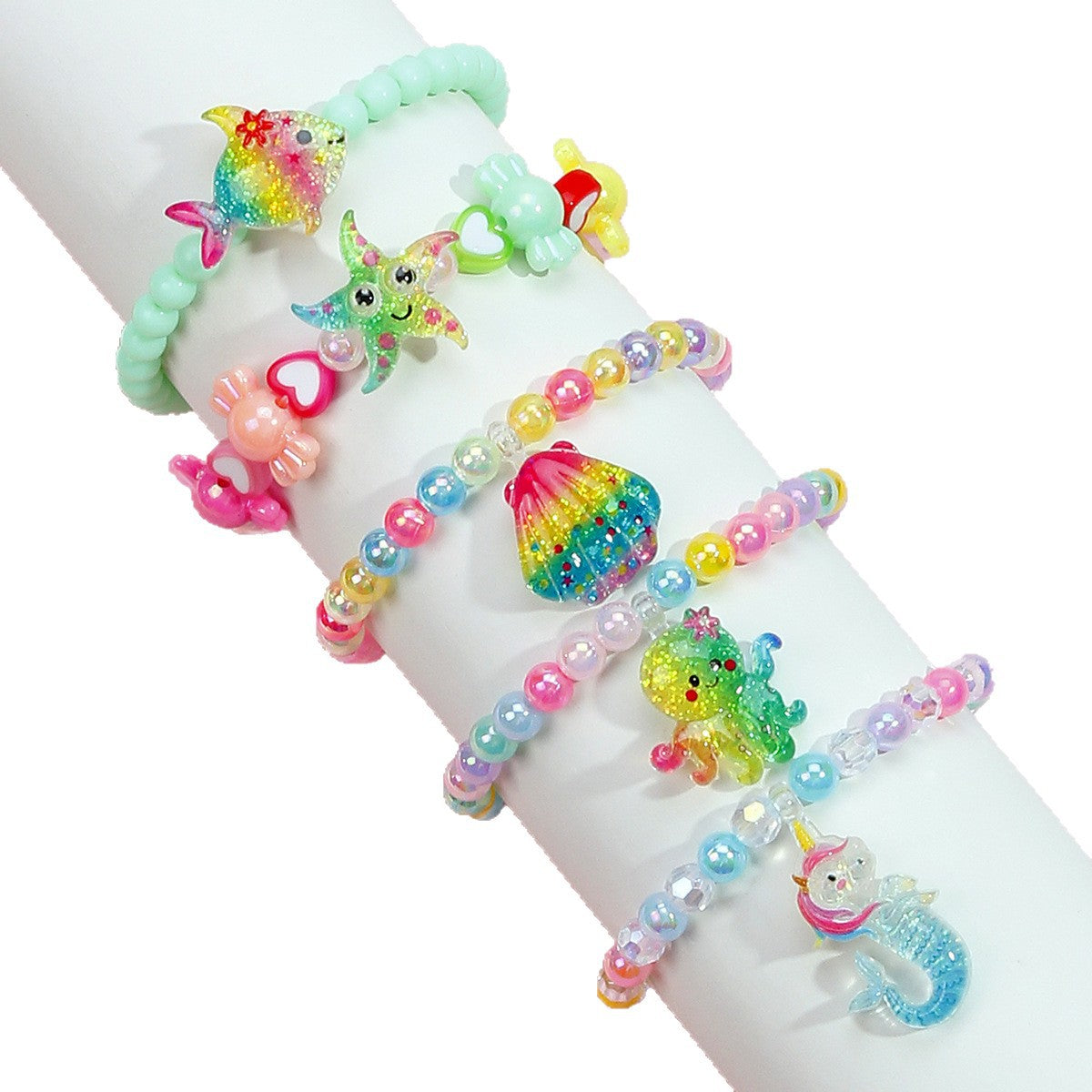 Cartoon Ocean Animal Children's Bracelet Set for Girls Featuring Resin Material and Handmade Craftsmanship