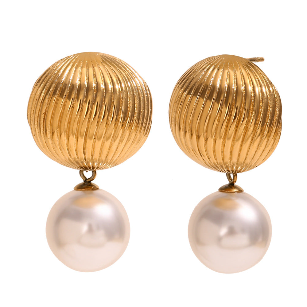Pendientes de perlas de imitación con diseño de globo aerostático, de acero inoxidable chapado en oro, redondos, geométricos, elegantes y vintage para mujer