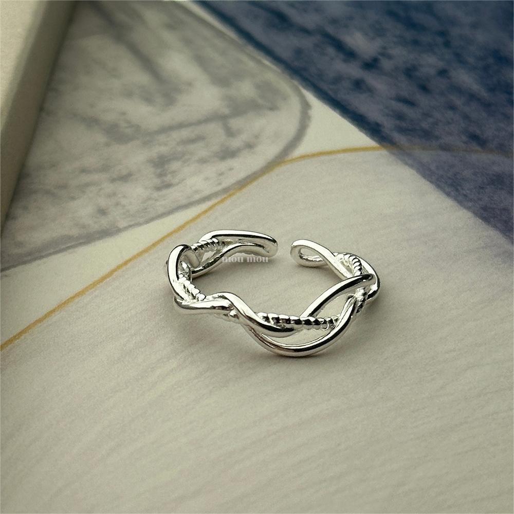 Minimalist Sweet 925 Sterling Silver Heart Geometric Line Open Ring for Women