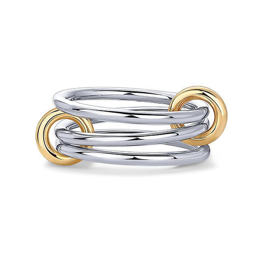 Gold Plated Stainless Steel Geometric Letter Ring with Rhinestone Inlay Unisex