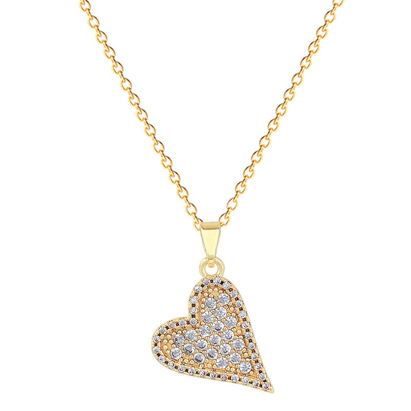 Sweet Minimalist Hollow Heart Geometric Rhinestone Plated Titanium Steel Necklace for Unisex