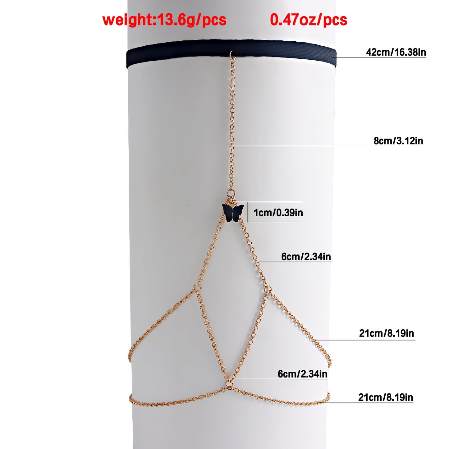 Bohemian Hip-hop Black Butterfly Geometric Metal Leg Chain for Women
