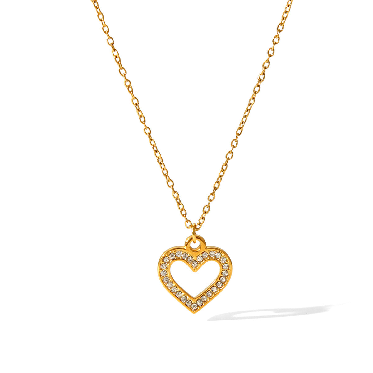 Minimalist Hollow Heart Pendant Necklace for Women Stainless Steel with Zircon Inlay Plated Titanium Steel Chain