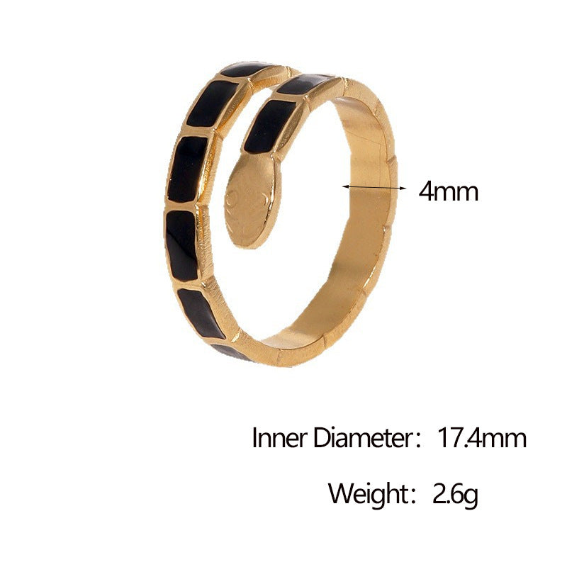 Vintage French Style Snake Shape Open Ring 18K Gold Plated Stainless Steel Jewelry for Women