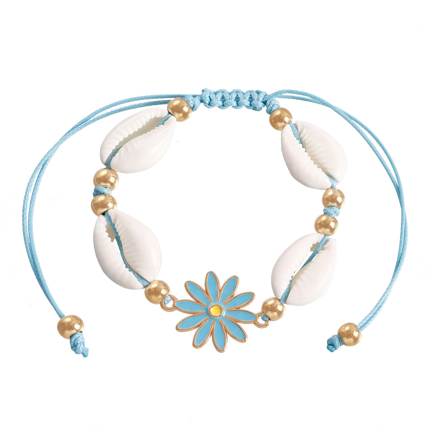 Collar con colgante de margarita bohemia con dije de concha en cordón ajustable para mujer