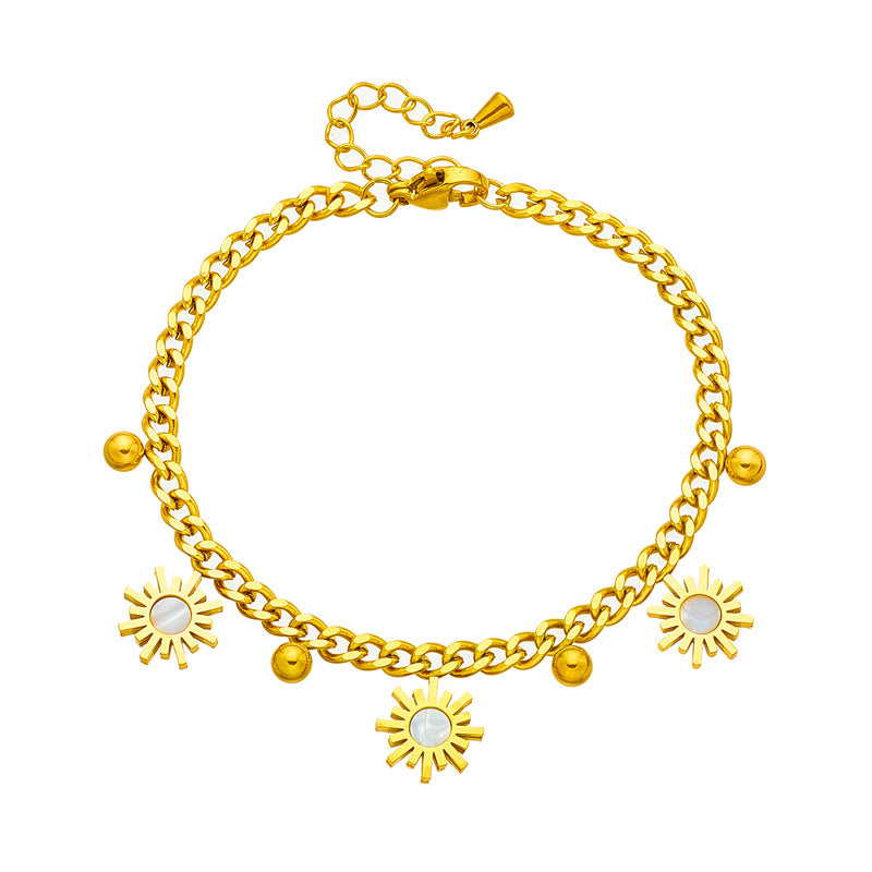 Bracciale Minimalista con Ciondolo a Girasole a Guscio in Acciaio al Titanio Placcato per Donna
