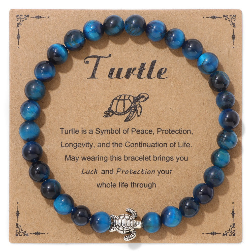 Vintage Minimalist Animal Stone Beaded Bracelet Unisex Sea Turtle Charm