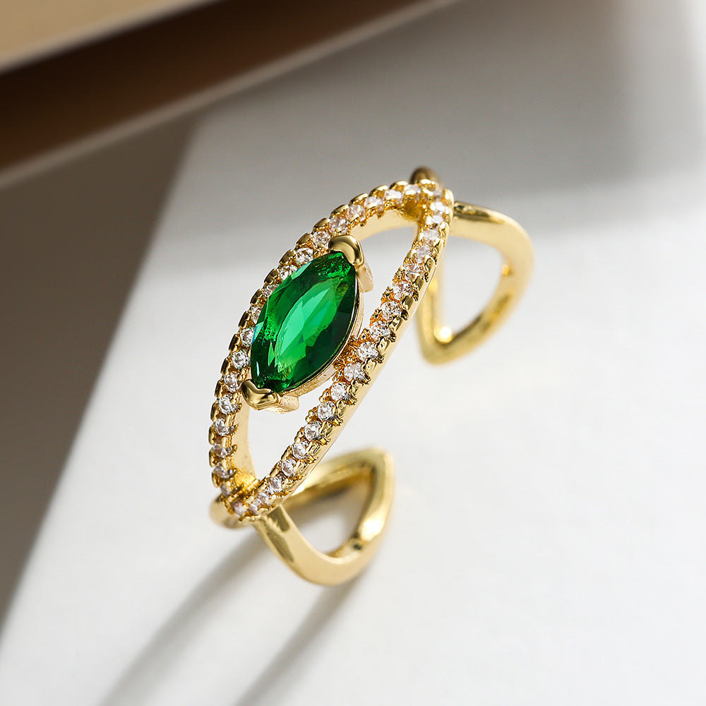 Minimalist Geometric Copper Ring with Real Gold Plating and Micro-Pave Zirconia for Women