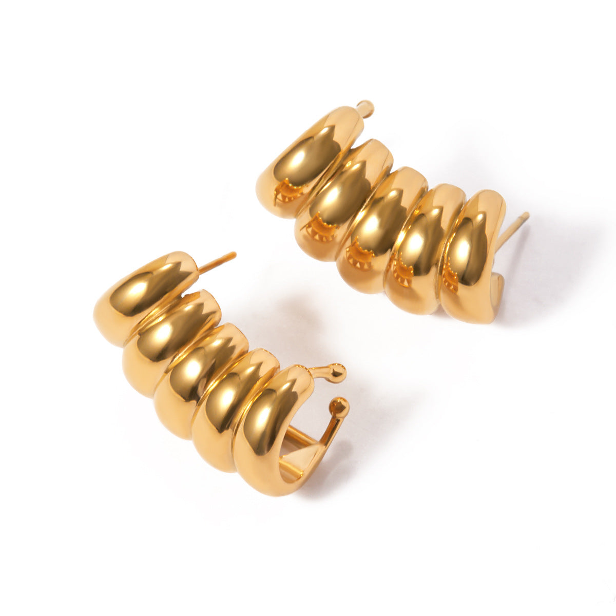 Minimalist 18K Gold Plated Stainless Steel Striped Hollow Geometric Stud Earrings for Women