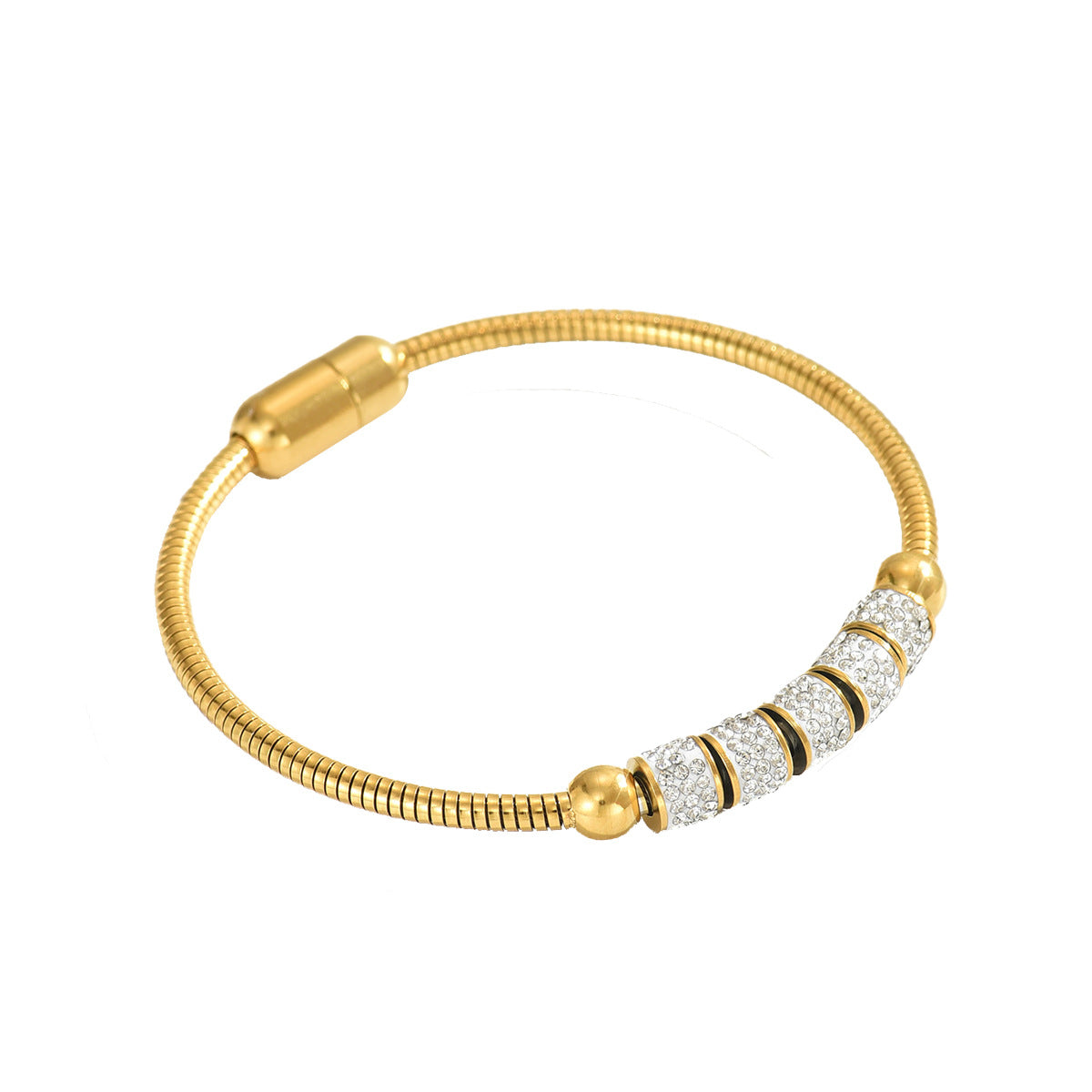 Pulsera magnética geométrica con incrustaciones de diamantes de imitación para mujer, de aleación de zinc con patrones circulares y de anillo