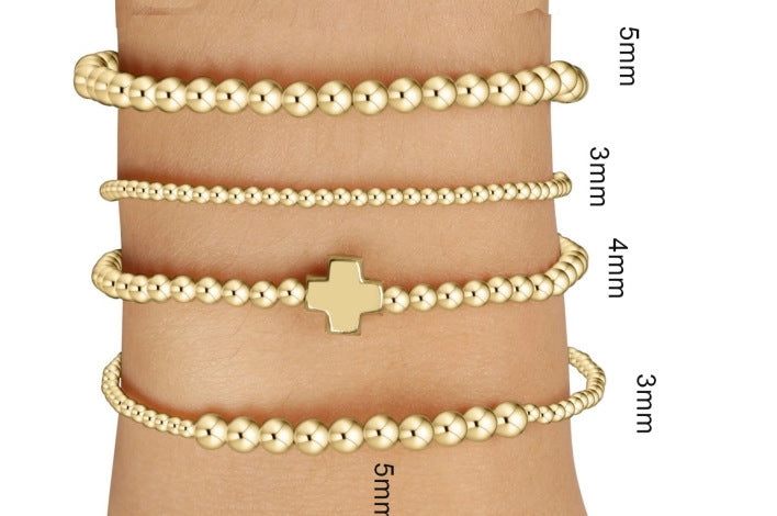 Geometric Hematite Gold Beaded Stretch Bracelet Set Unisex Fashion Jewelry