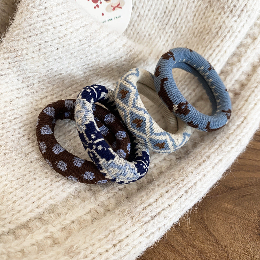 Fermacoda in Tessuto Elasticizzato Ispirato al Vintage, Set da Quattro con Fantasia Geometrica per Coda di Cavallo
