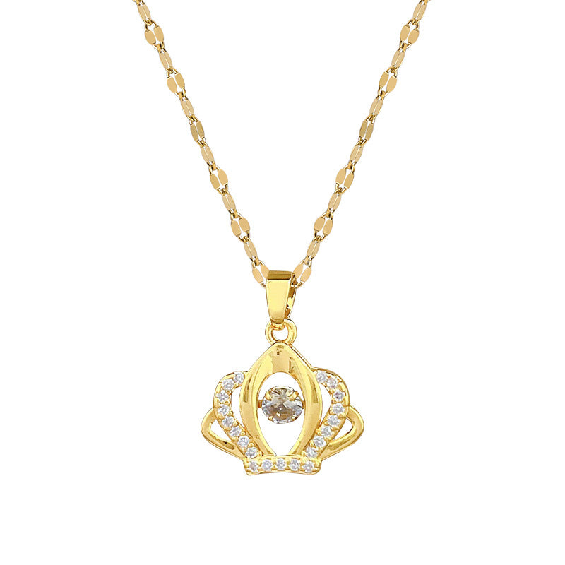 Sweet Minimalist Gold Plated Geometric Rhinestone Inlay Titanium Steel Necklace with Brass Pendant