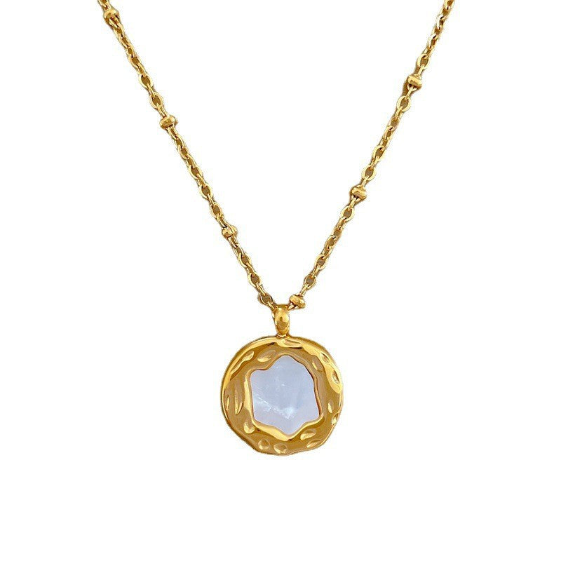 Minimalist Irregular Shell-Shaped Titanium Steel Necklace with Gold Plating for Women