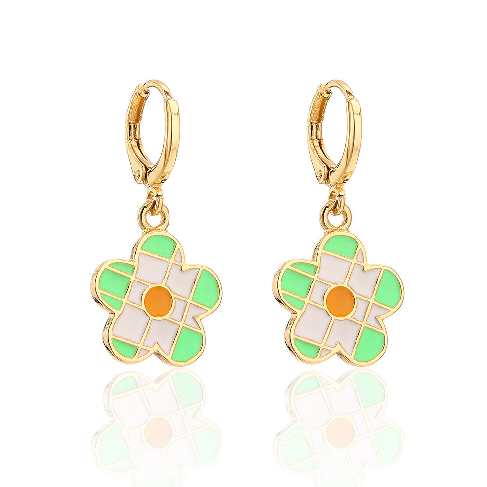 Orecchini Minimalisti Irregolari a Fiore Smaltato da Donna in Rame Placcato Oro 18K