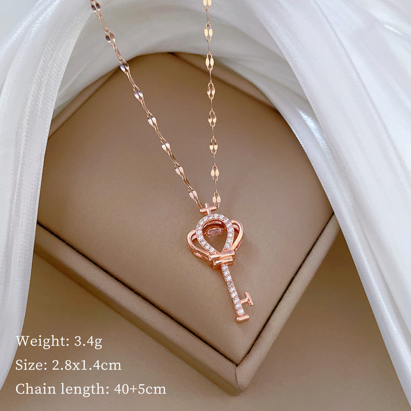 Luxury Sweet Geometric Moon Pendant Necklace Titanium Steel Chain for Unisex