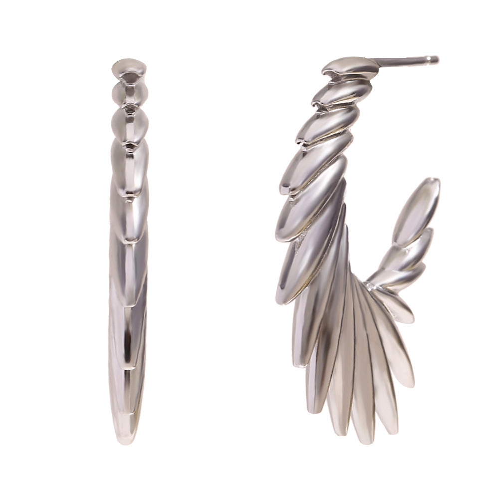 Geometric Wing Stud Earrings for Women Stainless Steel with 18K Gold Plating Fashionable Office-Ready Minimalist Design