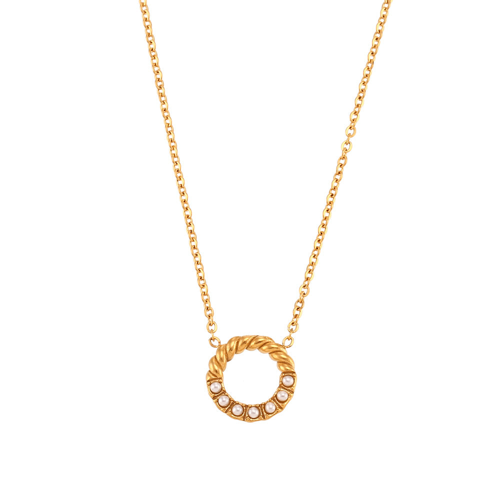 Collana pendente a cerchio ritorto geometrico minimalista in acciaio inossidabile da donna con pendente in acciaio al titanio e finitura galvanica