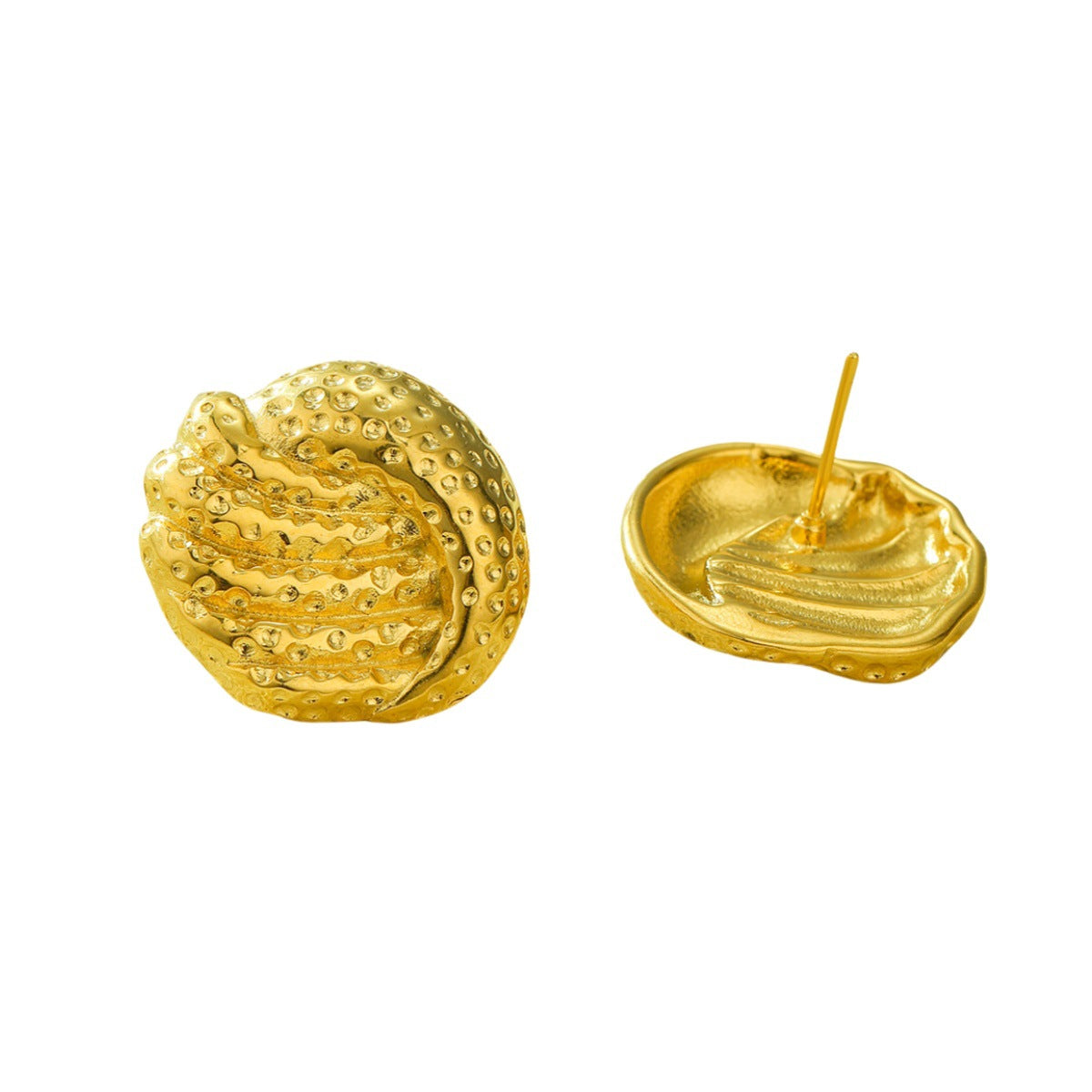 Pendientes de mujer de acero inoxidable chapados en oro de 18 quilates, redondos, martillados, huecos, estilo vintage
