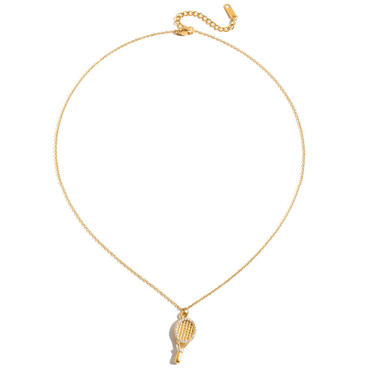 Collar con colgante en forma de raqueta de tenis de acero inoxidable con detalles de diamantes de imitación, diseño geométrico electrochapado para mujer