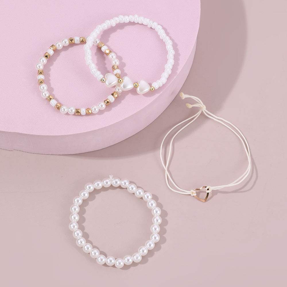 Juego de pulseras de resina con perlas en forma de corazón para niños, estilo minimalista, lindo y dulce