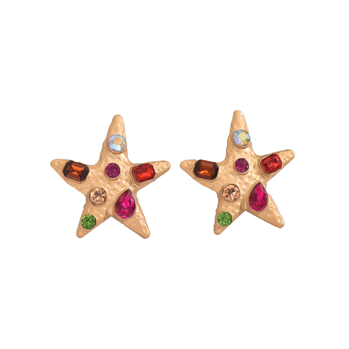 Pendientes de tuerca de aleación de zinc en forma de estrella de moda con incrustaciones de diamantes de imitación para mujer, diseño geométrico con postes de acero inoxidable