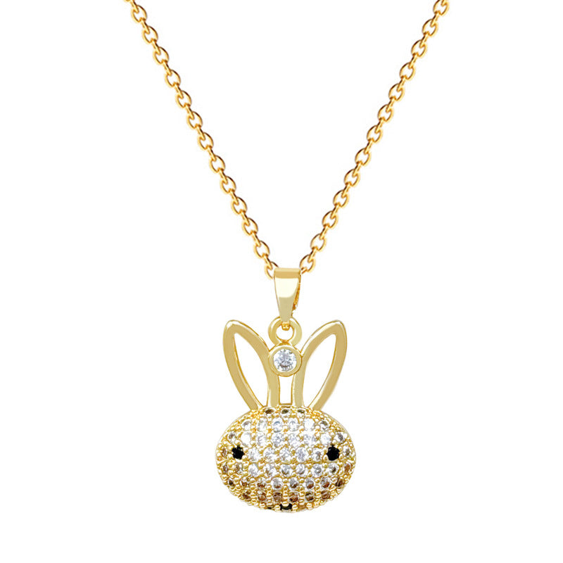 Sweet Luxury Cartoon Moon Geometric Rhinestone Pendant Titanium Steel Necklace for Unisex