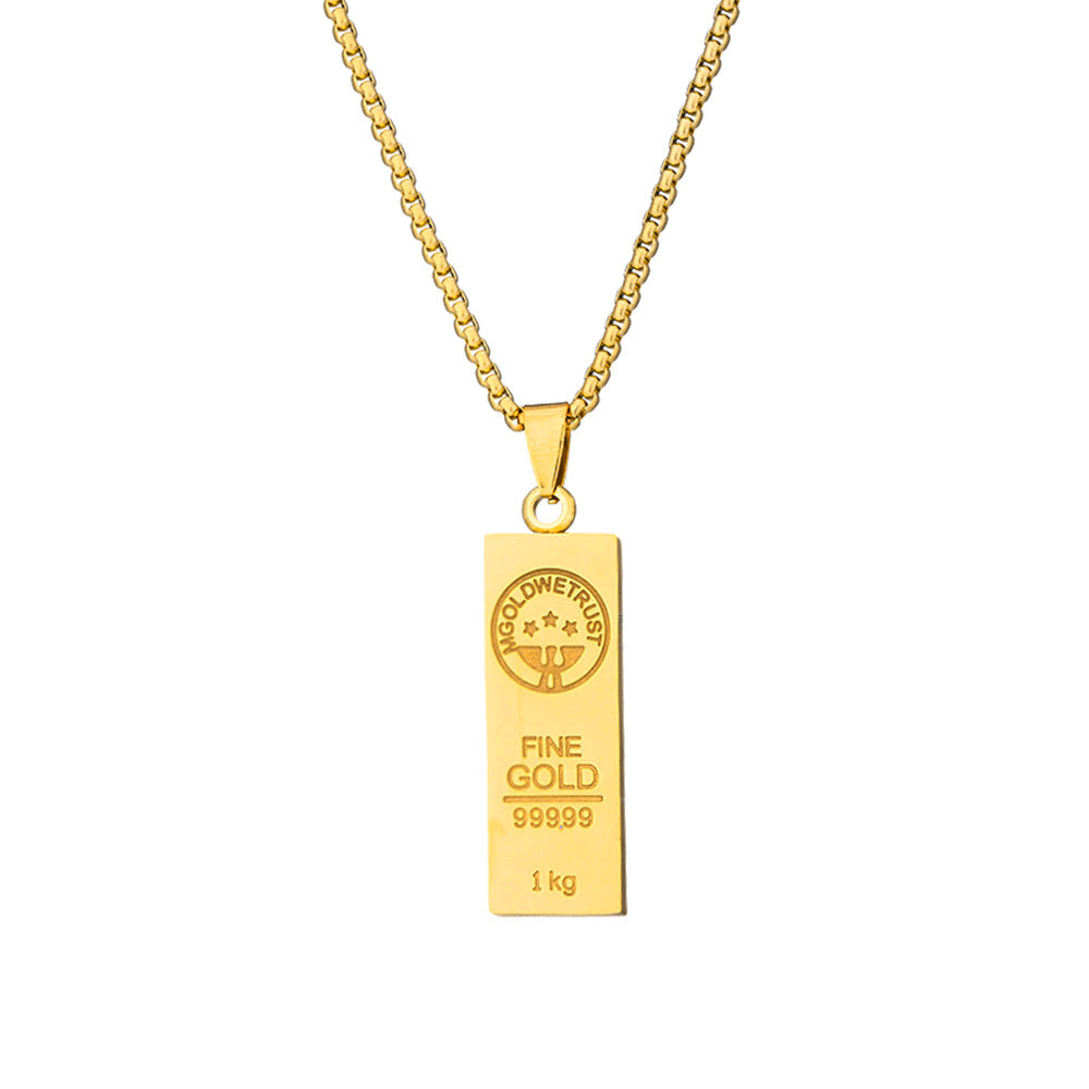 Collana con Pendente Minimalista Geometrico in Acciaio al Titanio Placcato Oro su Catena Box in Acciaio Inossidabile, Gioielli Unisex
