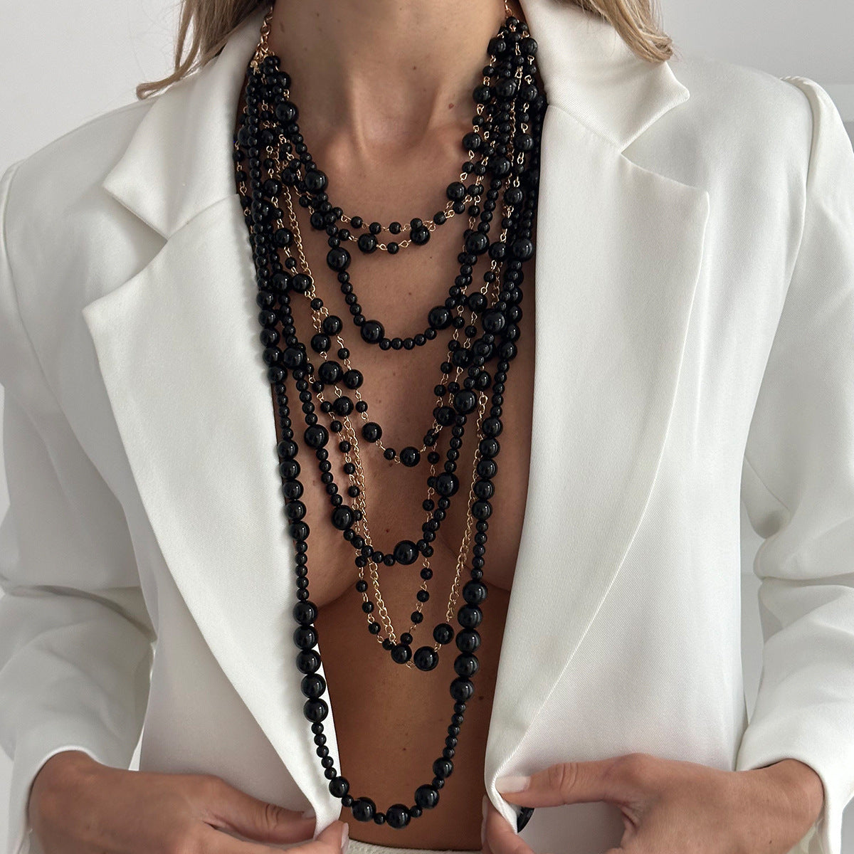Luxury Elegant Geometric Round Faux Pearl Multi-layer Necklace Set for Women