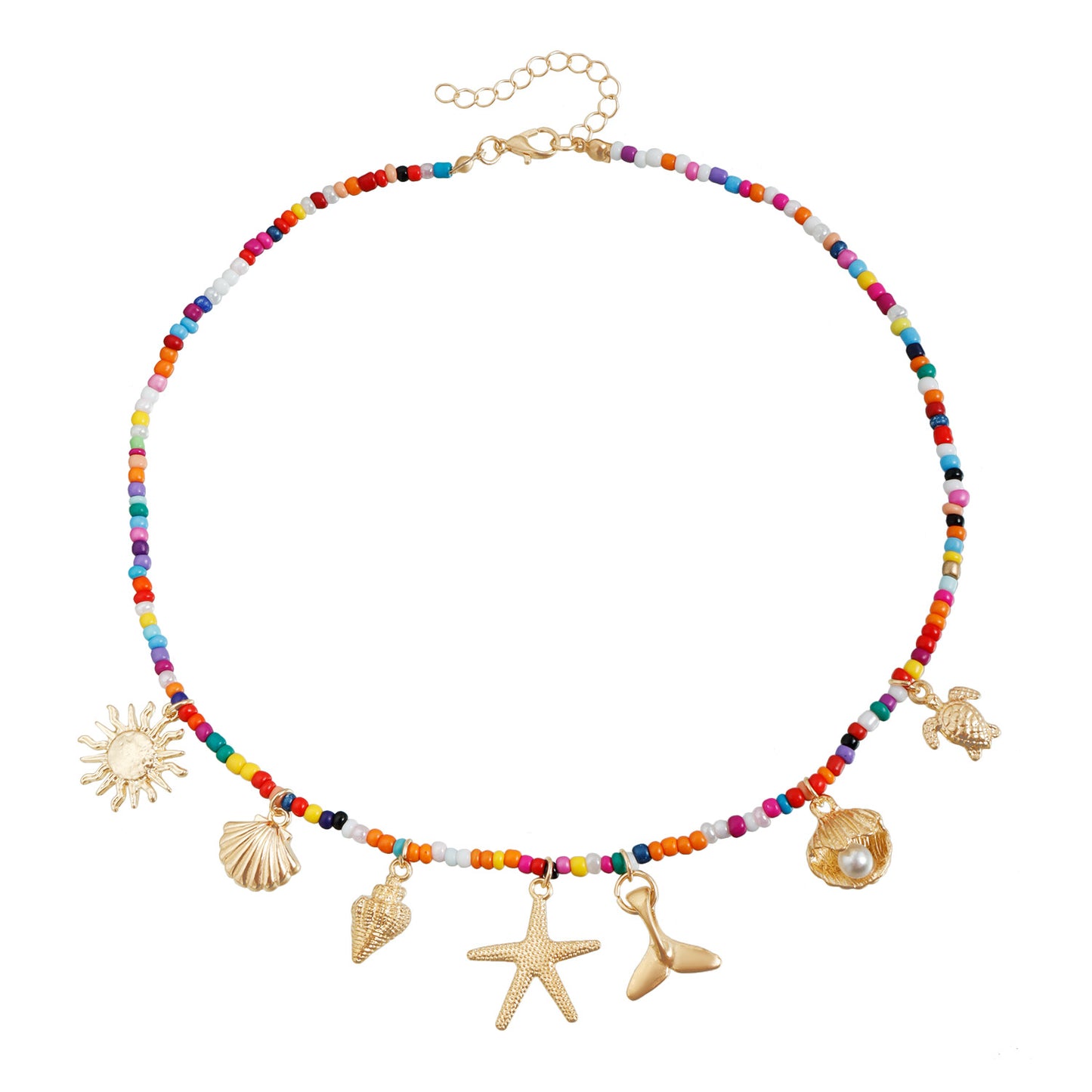 Collar estilo bohemio con temática playera con colgante de concha de forma geométrica, material de aleación con acabado chapado, cadena para clavícula de mujer
