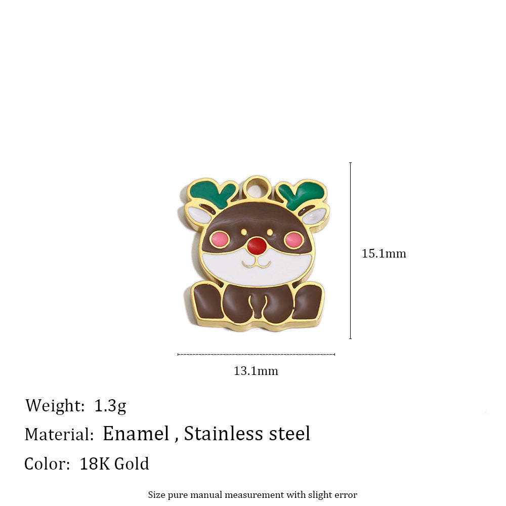 Colgante Minimalista de Moda con Temática Navideña en Acero Inoxidable con Baño de Oro de 18K con Motivos de Copo de Nieve y Papá Noel