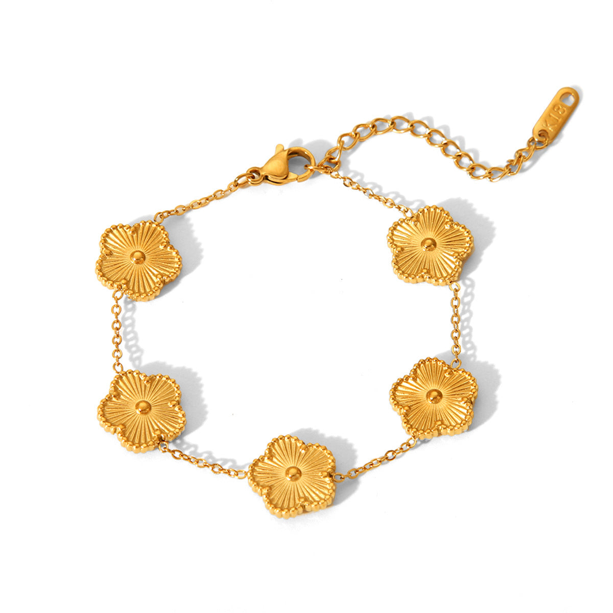 Bracciale Minimalista da Donna in Acciaio Inossidabile con Trifoglio, Placcatura Oro e Design Floreale Geometrico