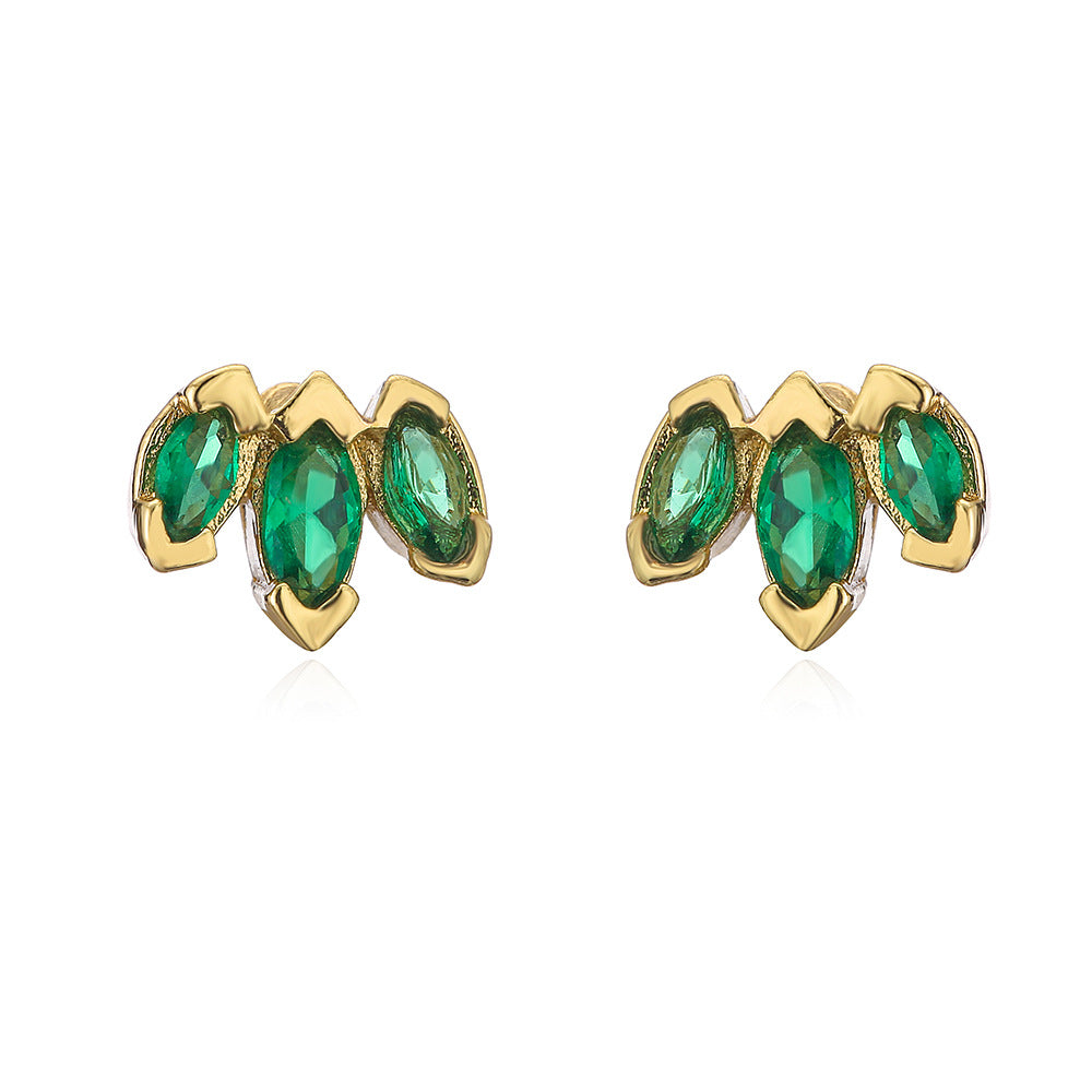 Orecchini a perno a serpente geometrici alla moda in rame placcato oro 18 carati e zircone verde