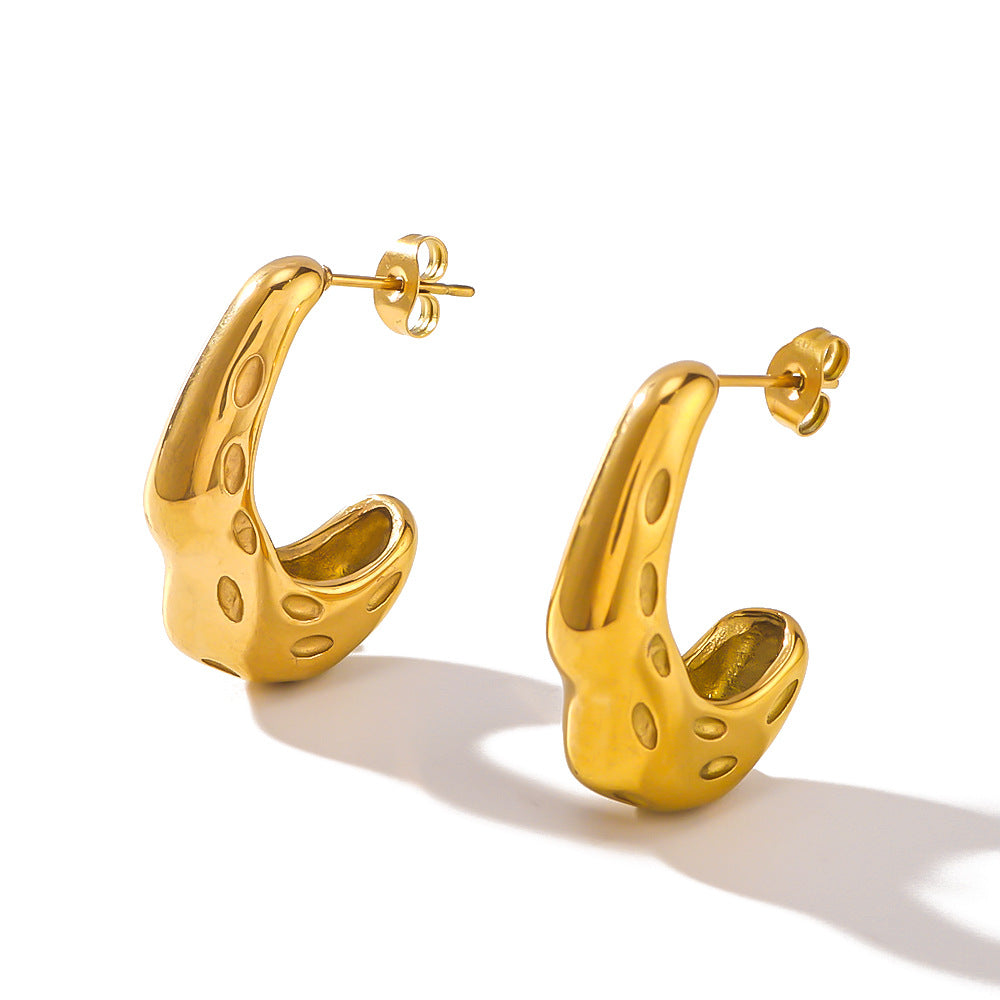 Orecchini a perno con scanalature a C in stile vintage francese, in acciaio inossidabile, con design geometrico minimalista per donne