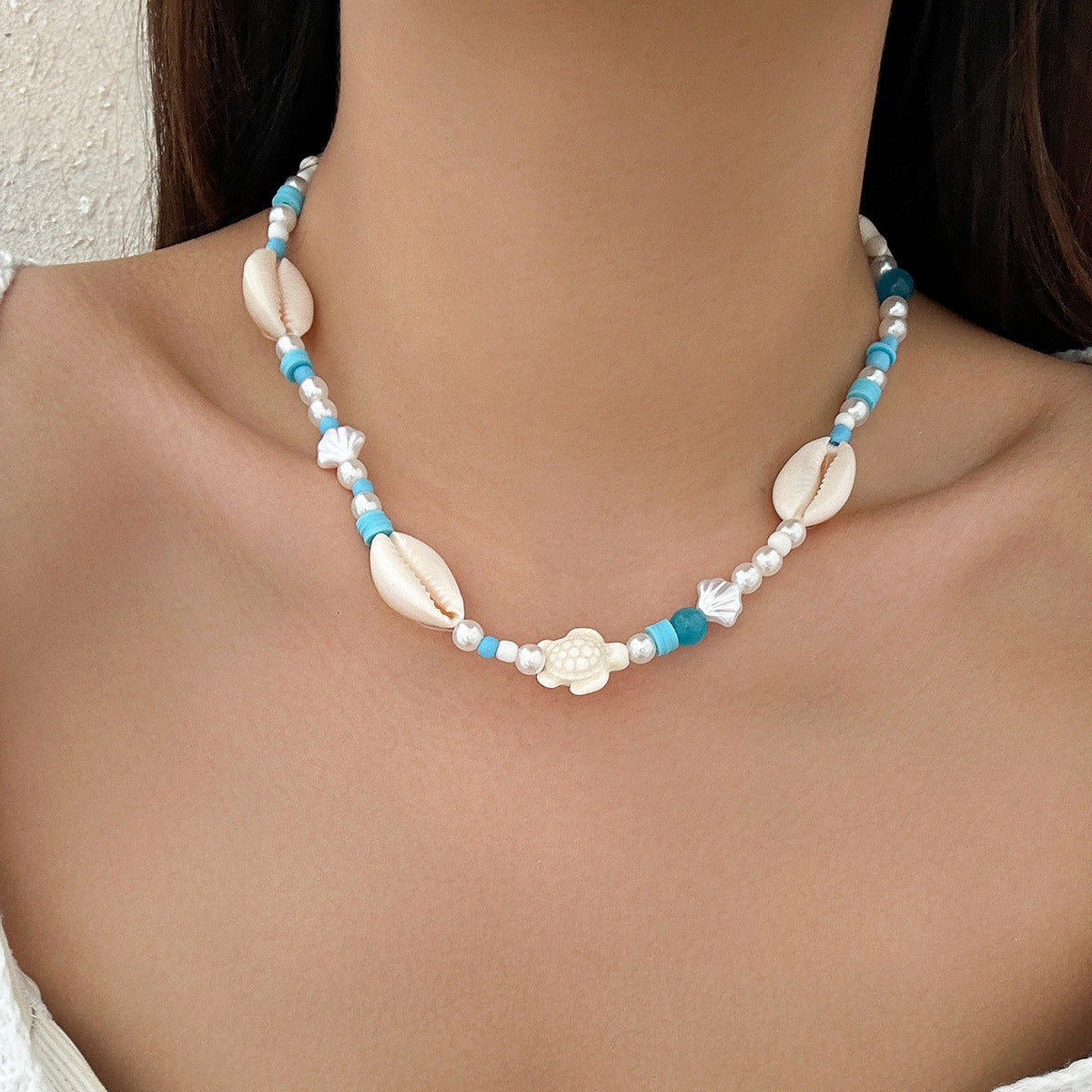 Collana in Acrilico a Forma di Stella Marina con Nappa per Donna, Stile Vacanziero
