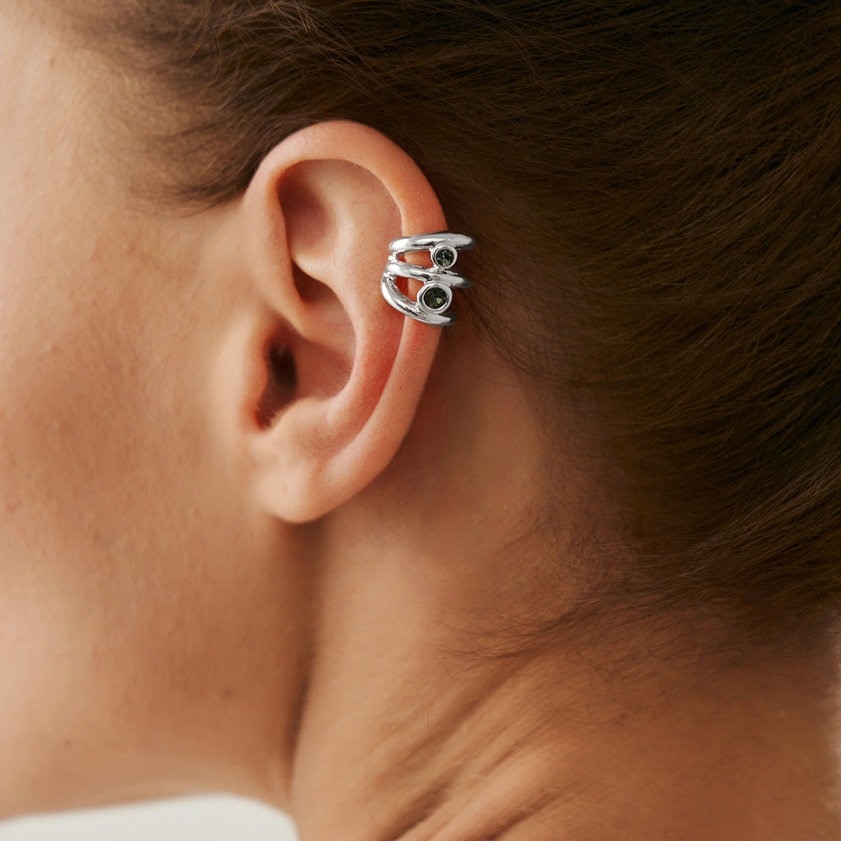 Pendientes de manguito geométricos minimalistas huecos para mujer, clips de aleación con microincrustaciones de diamantes de imitación