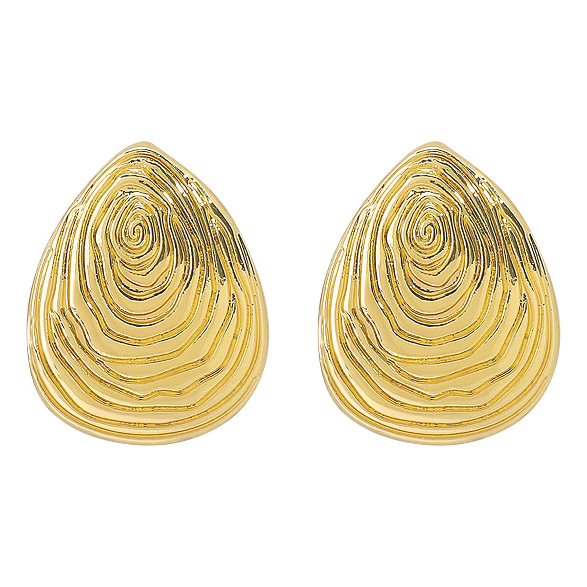 French Vintage Style Geometric Shaped Alloy Stud Earrings with Shell Texture and Electroplated Finish for Women