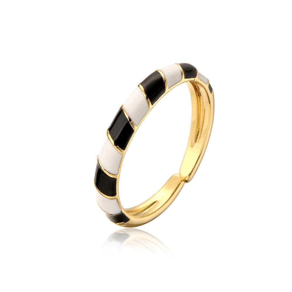 Anello Aperto Geometrico da Donna Stile Bohémien Realizzato in Rame con Placcatura in Oro e Finitura Smaltata