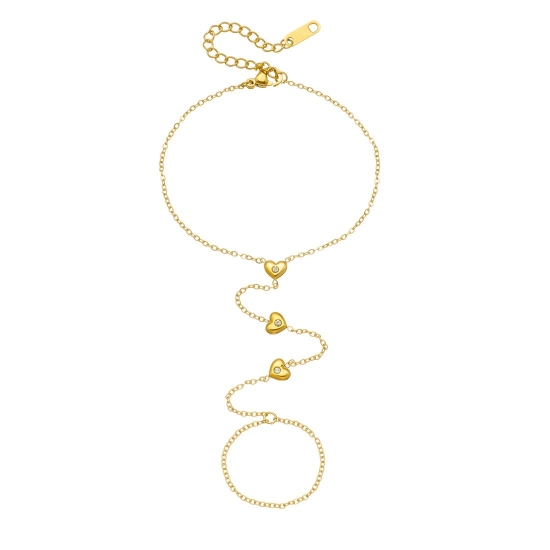 Minimalist Gold Plated Stainless Steel Heart Rhinestone Bracelet for Women