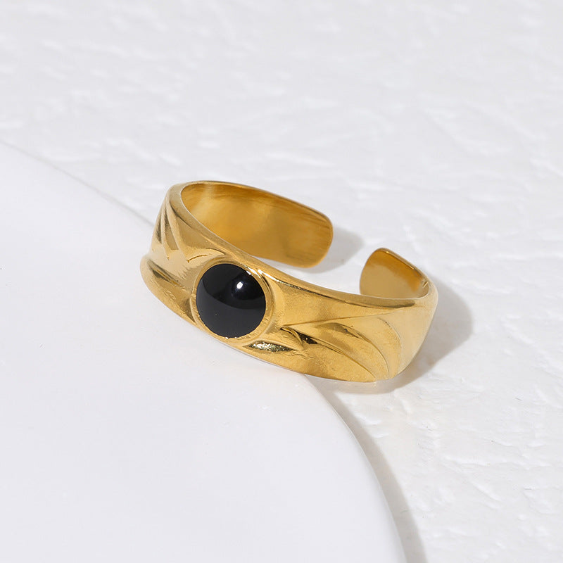 Anillo de Acero Inoxidable con Diseño Geométrico Minimalista, Acabado Esmaltado y Baño de Oro, Unisex