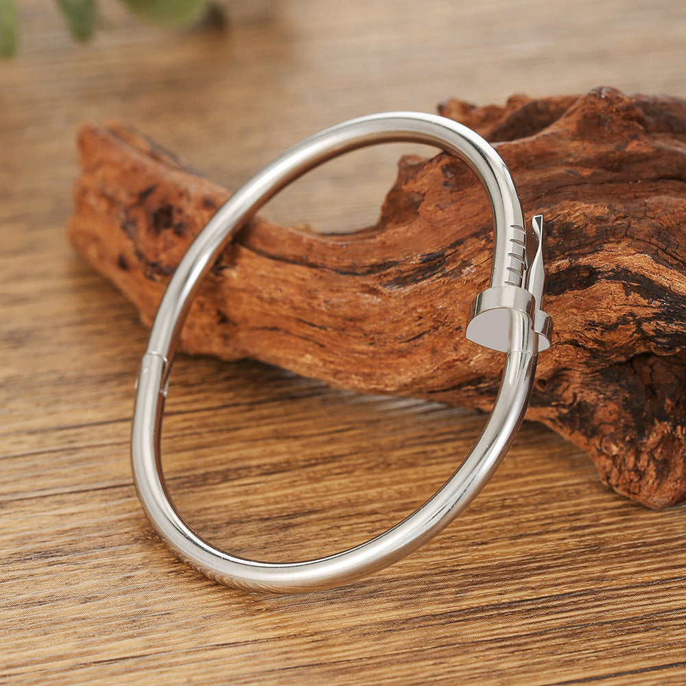 Adjustable Open Spiral Nail Stainless Steel Titanium Steel Cable Bracelet