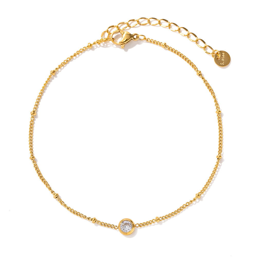 Retro INS-Style Geometric Titanium Steel Anklet with 16K Gold Plating and White Zircon Inlay for Women