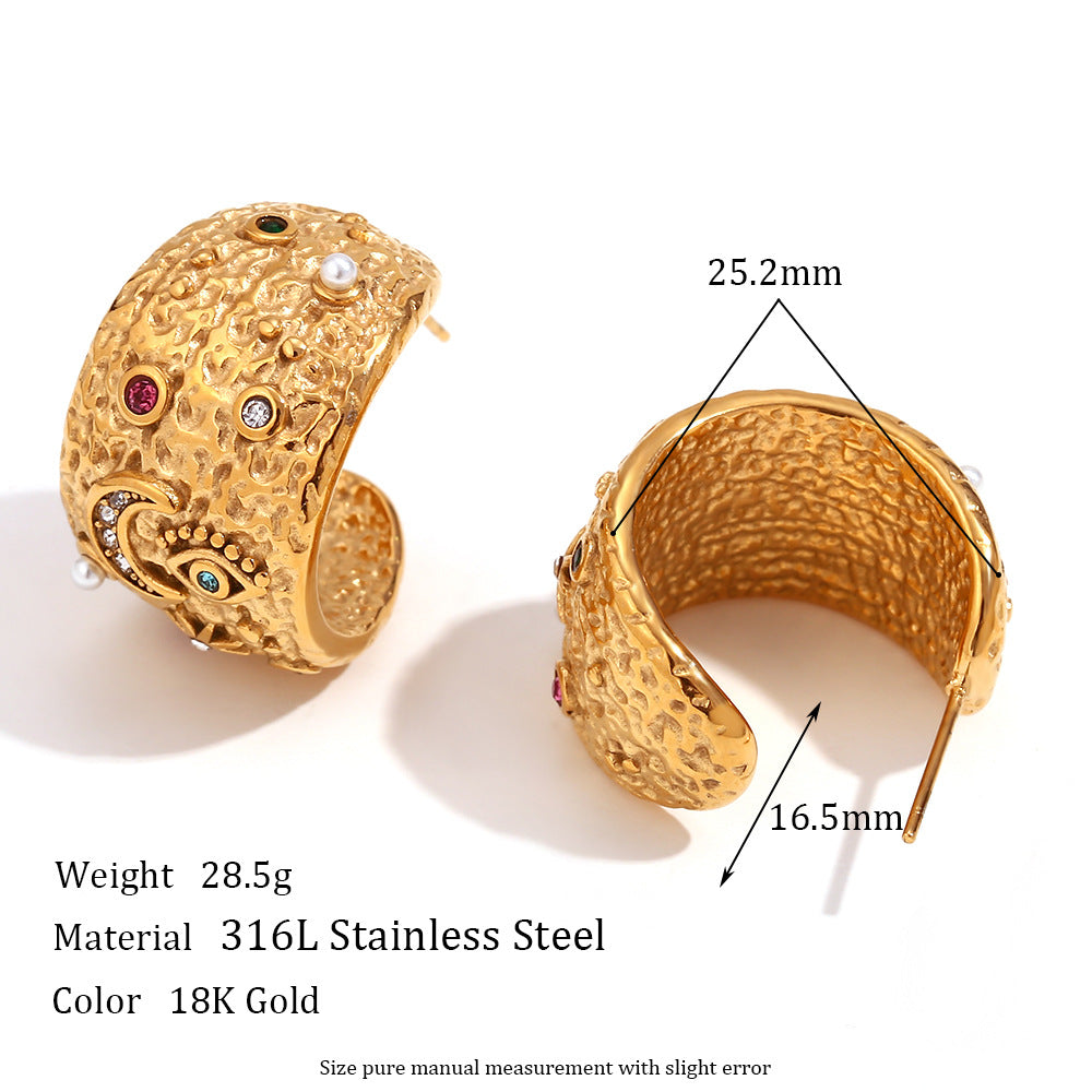 Collana Pendente Geometrica Minimalista Stella e Luna da Donna in Acciaio Inossidabile Placcato Oro 18K