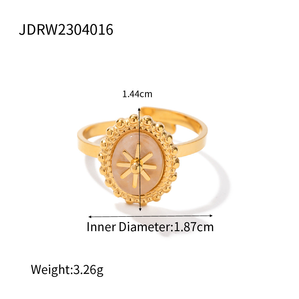 Elegant Pearl Inlay Stainless Steel Titanium Steel Earring Ring Set for Women