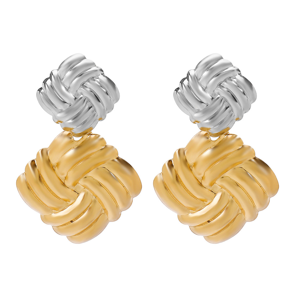 Aretes minimalistas geométricos de aleación de dos tonos para mujer con acabado galvanizado y superficie texturizada