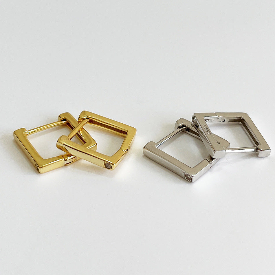 Pendientes minimalistas de plata de ley 925 con forma cuadrada de lágrima, con circonita cúbica incrustada y baño de oro