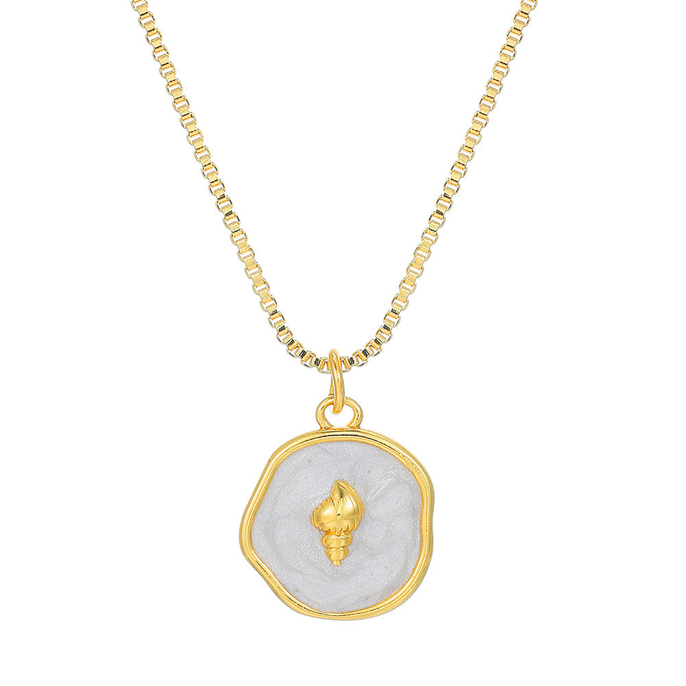 Collana Pendente Minimalista con Stella Marina Delfino Concha Cuore da Donna in Rame con Finitura Smaltata su Catena ad O