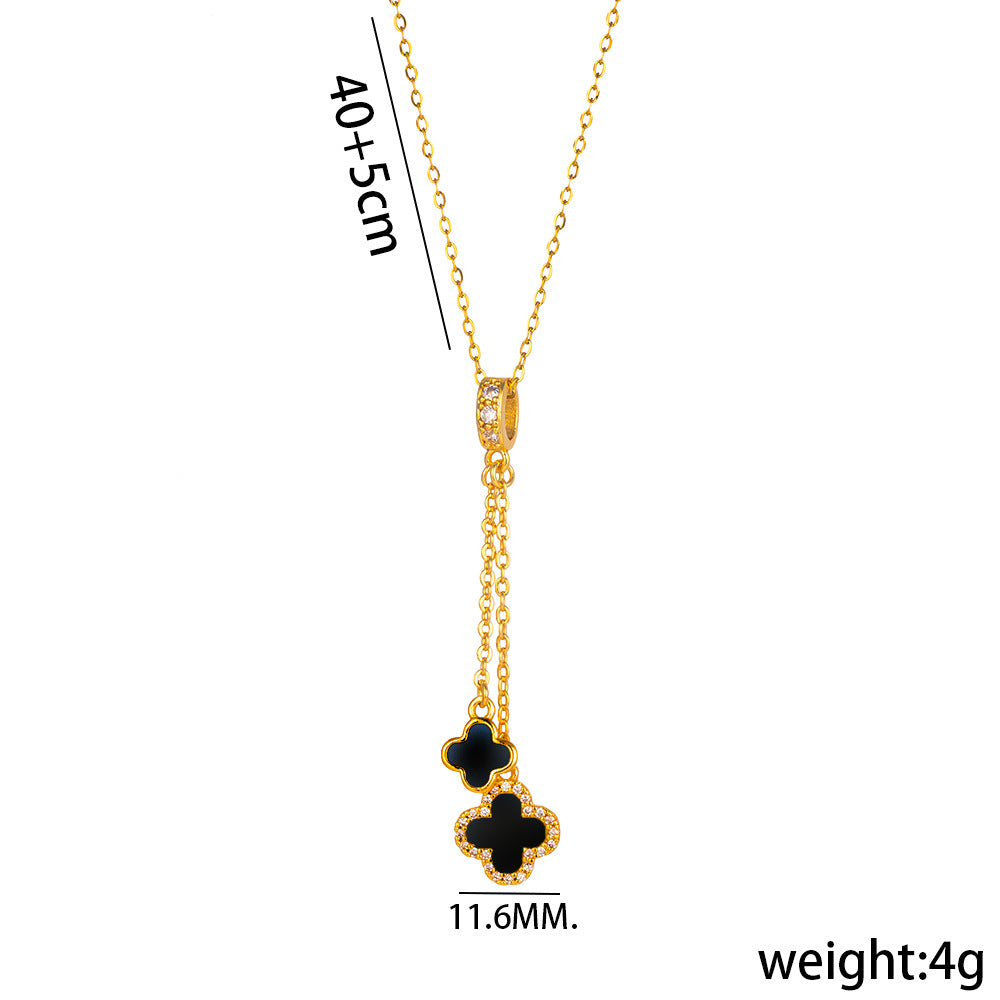 Minimalist Geometric Four-Leaf Clover Pendant Necklace for Women in Titanium Steel with Electroplated Finish